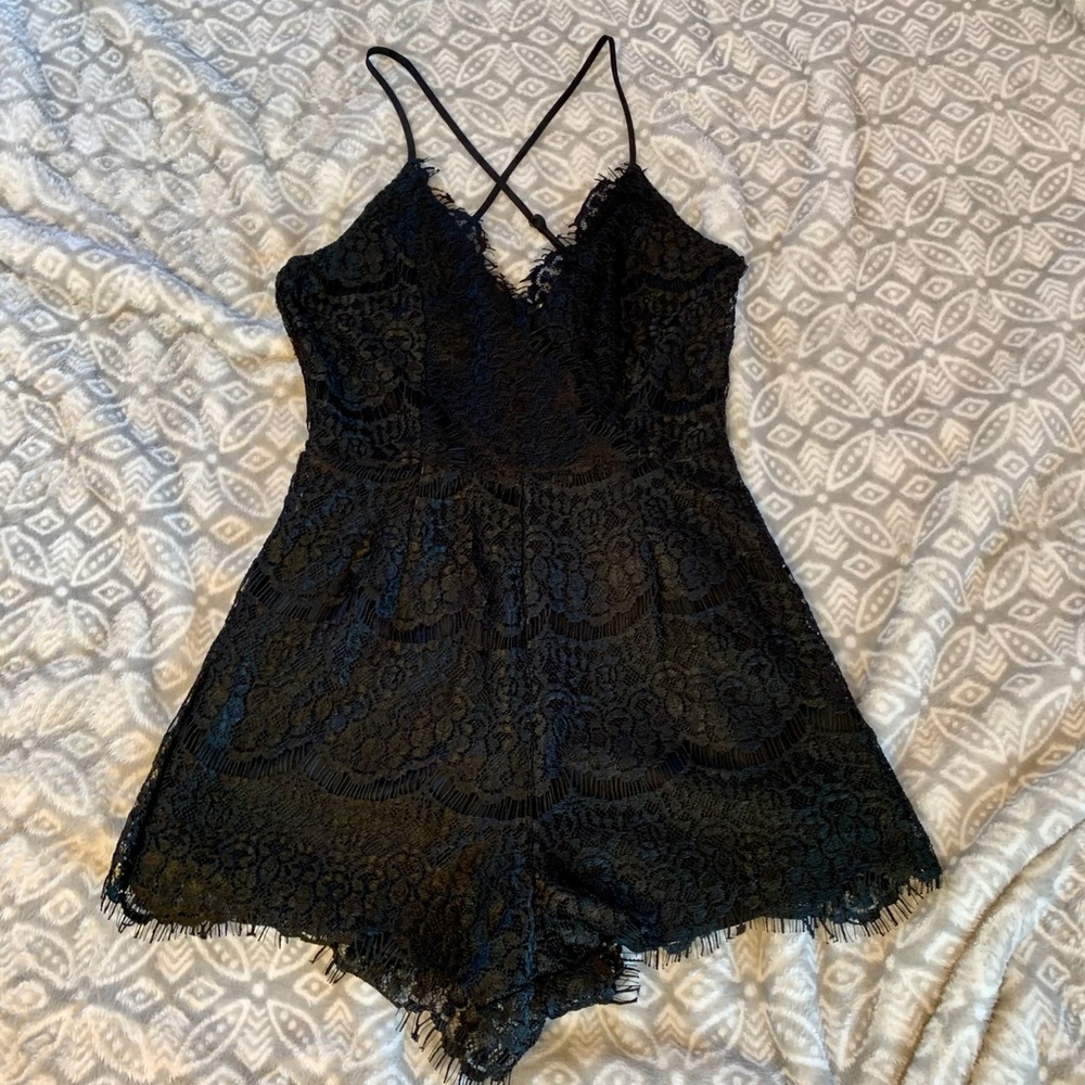 Francesca’s Black Lace Romper
